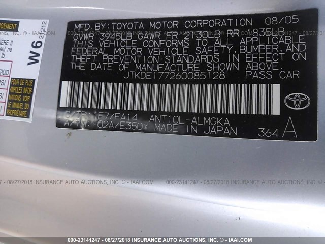 JTKDE177260085128 - 2006 TOYOTA SCION TC 银色 照片 9