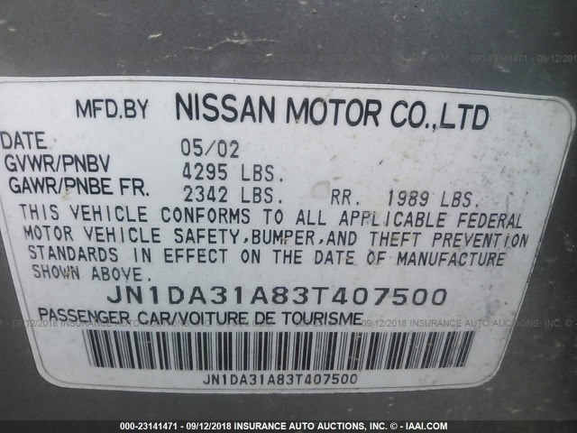 JN1DA31A83T407500 - 2003 NISSAN MAXIMA GLE/SE GOLD photo 9