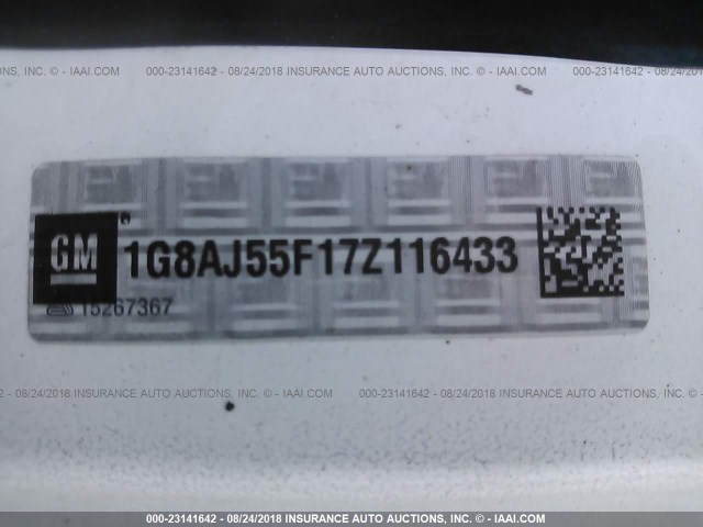 1G8AJ55F17Z116433 - 2007 SATURN ION LEVEL 2 白色 照片 9