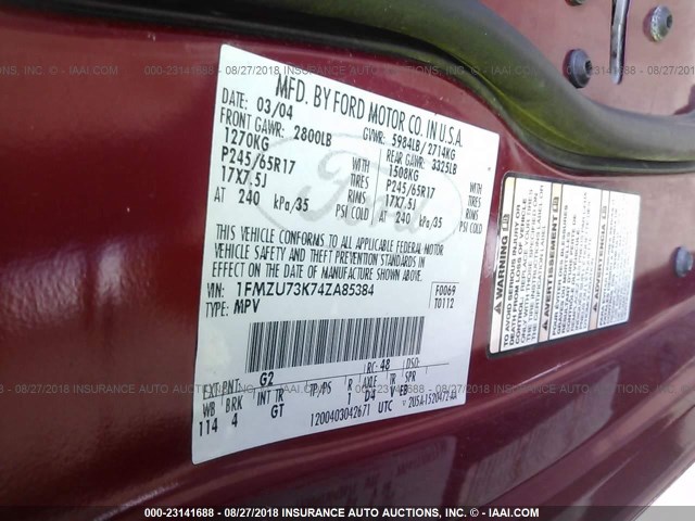 1FMZU73K74ZA85384 - 2004 FORD EXPLORER XLT/XLT SPORT/NBX 栗色 照片 9