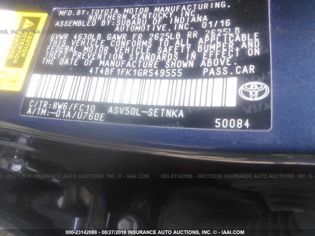 4T4BF1FK1GR549555 - 2016 TOYOTA CAMRY LE/XLE/SE/XSE 蓝色 照片 9