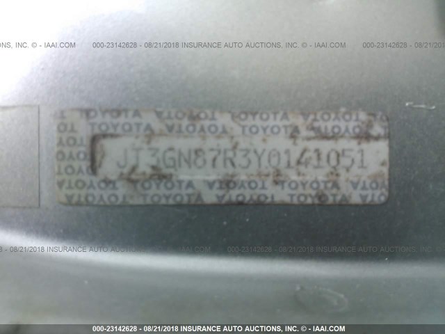 JT3GN87R3Y0141051 - 2000 TOYOTA 4RUNNER LIMITED SILVER photo 9