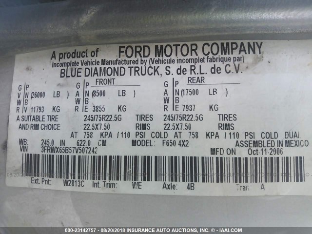 3FRWX65B57V507242 - 2007 FORD F650 SUPER DUTY Unknown photo 10