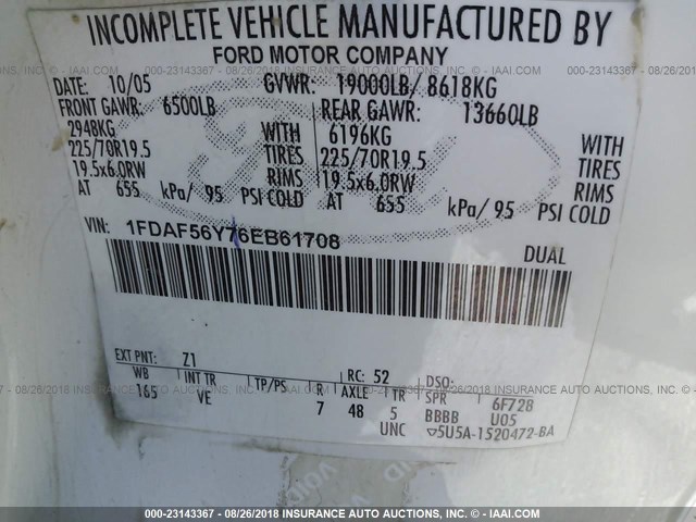 1FDAF56Y76EB61708 - 2006 FORD F550 SUPER DUTY WHITE photo 10