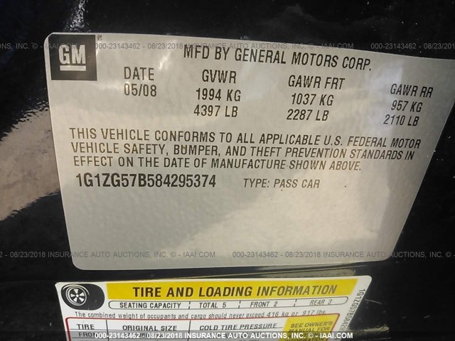 1G1ZG57B584295374 - 2008 CHEVROLET MALIBU LS Tünd mavi foto 9