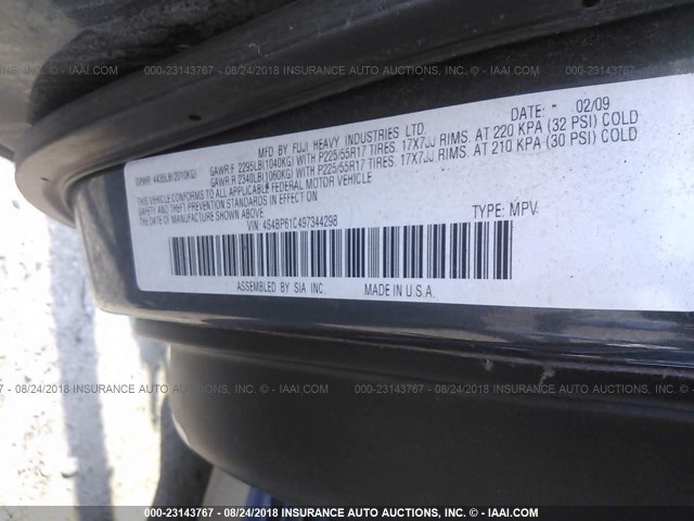 4S4BP61C497344298 - 2009 SUBARU OUTBACK 2.5I GRAY photo 9