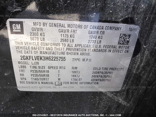 2GKFLVEK3H6225755 - 2017 GMC TERRAIN DENALI GRAY photo 9