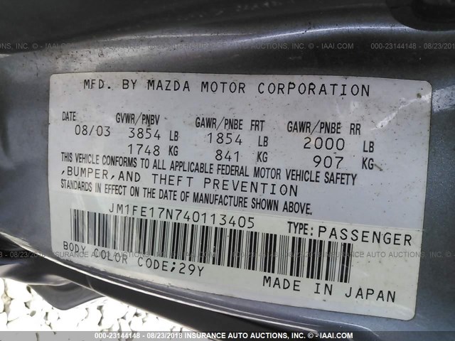 JM1FE17N740113405 - 2004 MAZDA RX8 Boz foto 9