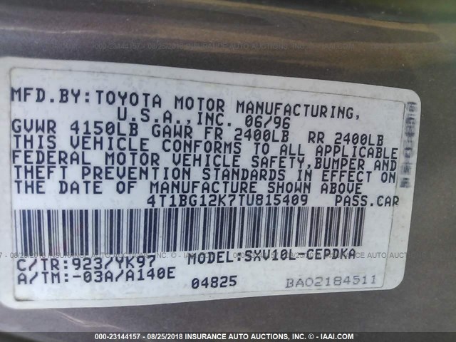 4T1BG12K7TU815409 - 1996 TOYOTA CAMRY DX/LE/XLE GRAY photo 9