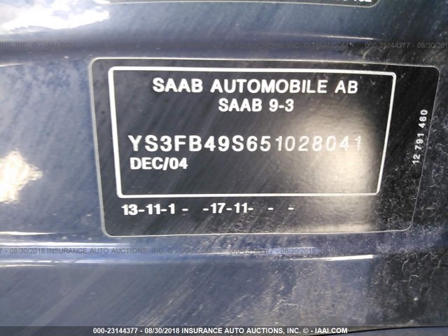 YS3FB49S651028041 - 2005 SAAB 9-3 LINEAR BLACK photo 9