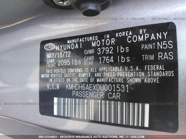 KMHDH6AEXDU001531 - 2013 HYUNDAI ELANTRA COUPE GS/SE GRAY photo 9