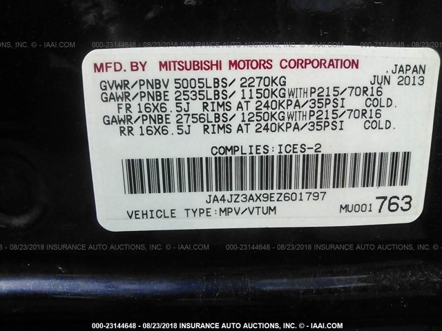 JA4JZ3AX9EZ601797 - 2014 MITSUBISHI OUTLANDER SE BLUE photo 9