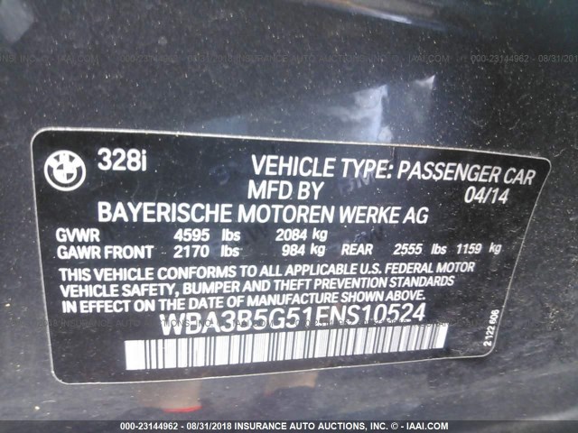 WBA3B5G51ENS10524 - 2014 BMW 328 XI SULEV GRAY photo 9