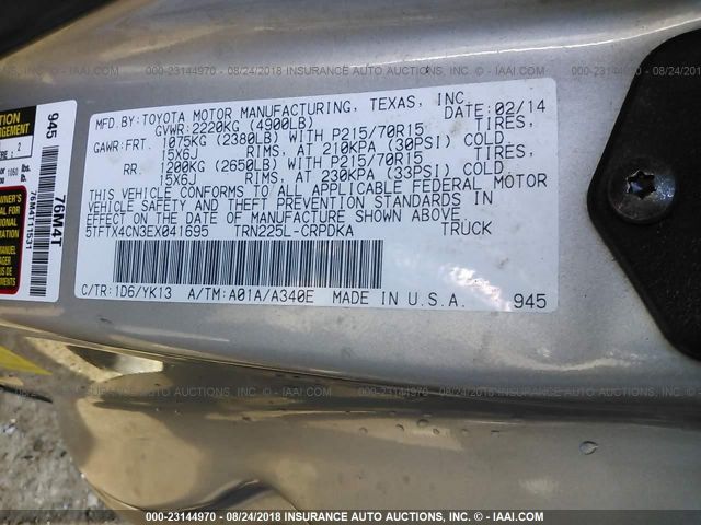 5TFTX4CN3EX041695 - 2014 TOYOTA TACOMA ACCESS CAB Արծաթագույն լուսանկար 9