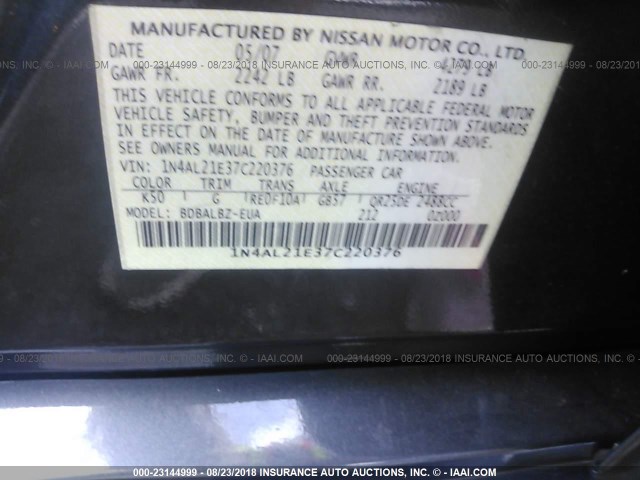 1N4AL21E37C220376 - 2007 NISSAN ALTIMA 2.5/2.5S GRAY photo 9