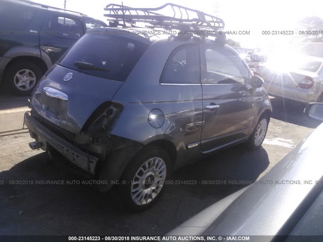 3C3CFFCR2CT119947 - 2012 FIAT 500 LOUNGE GRAY photo 4