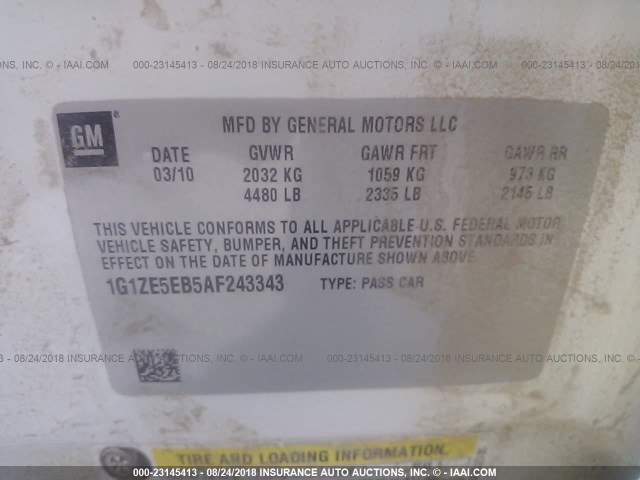 1G1ZE5EB5AF243343 - 2010 CHEVROLET MALIBU LTZ 白色 照片 9