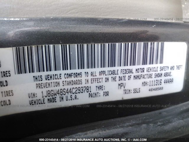 1J8GW48S44C293781 - 2004 JEEP GRAND CHEROKEE LAREDO/COLUMBIA/FREEDOM 灰色 照片 9