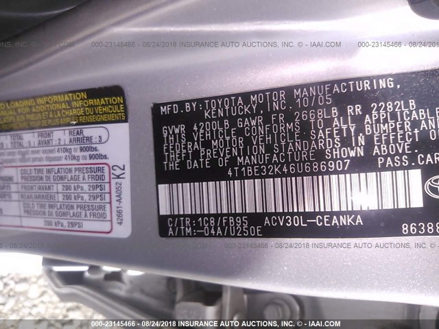 4T1BE32K46U686907 - 2006 TOYOTA CAMRY LE/XLE/SE 银色 照片 9