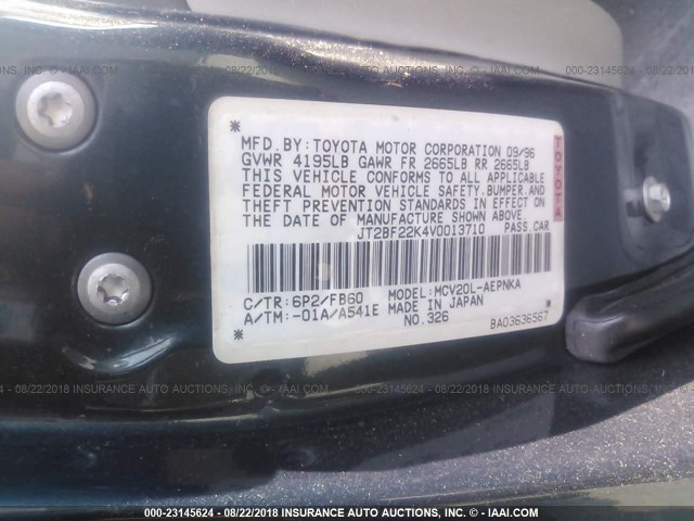 JT2BF22K4V0013710 - 1997 TOYOTA CAMRY LE/XLE GREEN photo 9