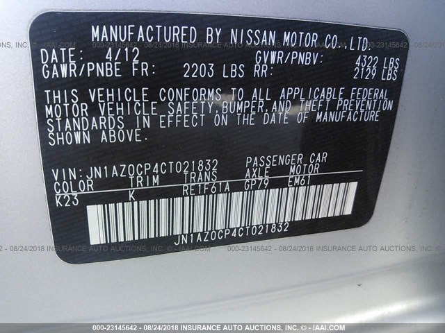 JN1AZ0CP4CT021832 - 2012 NISSAN LEAF SV/SL SILVER photo 9