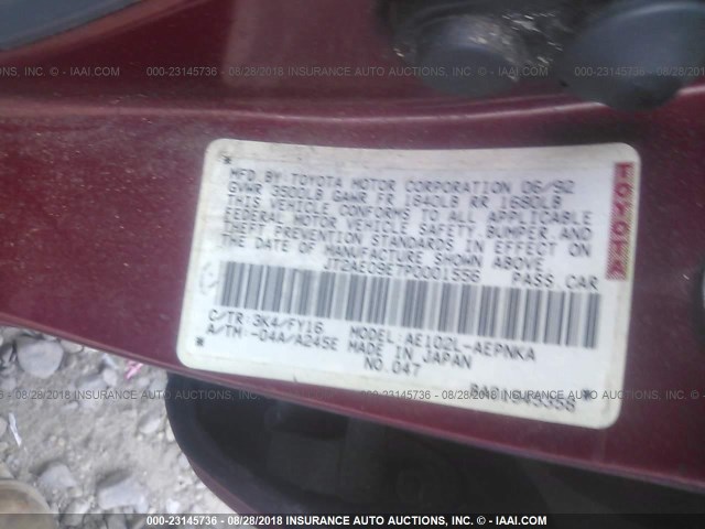 JT2AE09E7P0001556 - 1993 TOYOTA COROLLA LE/DX PURPLE photo 9