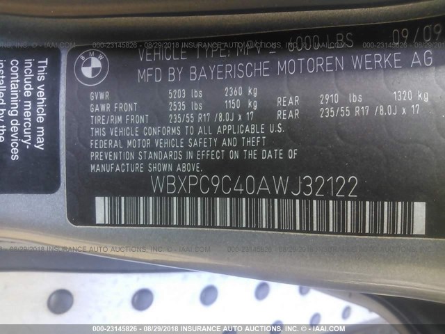 WBXPC9C40AWJ32122 - 2010 BMW X3 XDRIVE30I GRAY photo 9