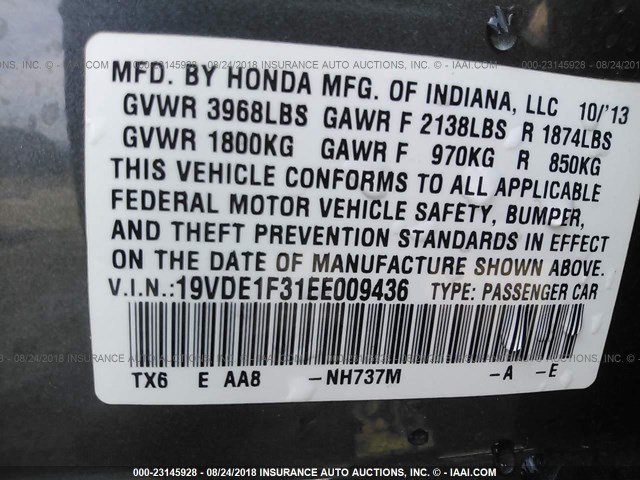 19VDE1F31EE009436 - 2014 ACURA ILX 20 GRAY photo 9