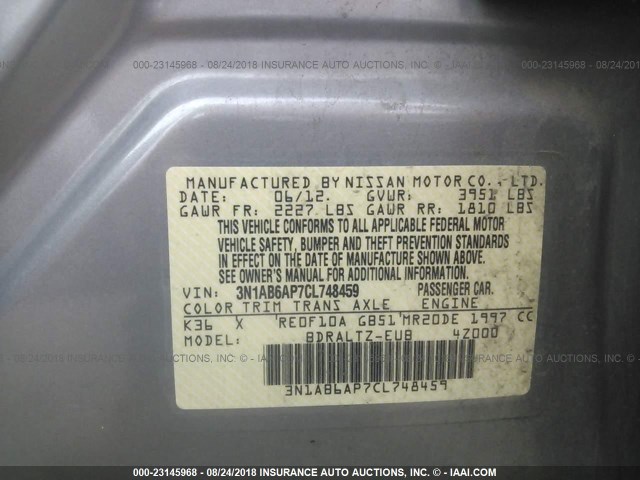 3N1AB6AP7CL748459 - 2012 NISSAN SENTRA 2.0/2.0S/SR/2.0SL SILVER photo 9