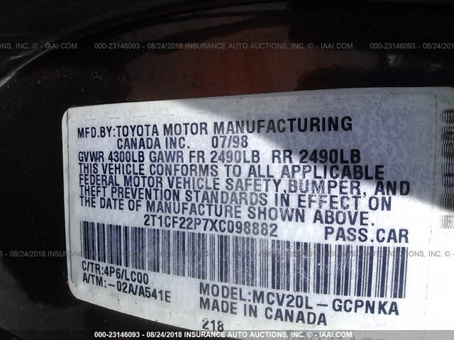 2T1CF22P7XC098882 - 1999 TOYOTA CAMRY SOLARA SE/SLE Qəhvəyi foto 9