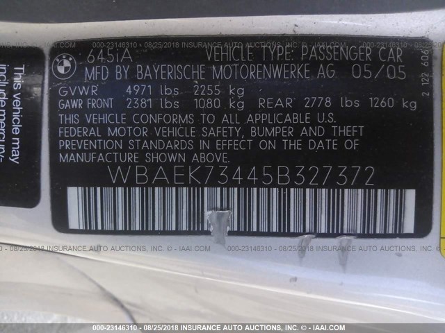 WBAEK73445B327372 - 2005 BMW 645 CI AUTOMATIC Gümüş foto 9