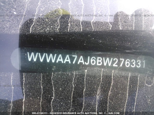 WVWAA7AJ6BW276331 - 2011 VOLKSWAGEN GOLF BLACK photo 9