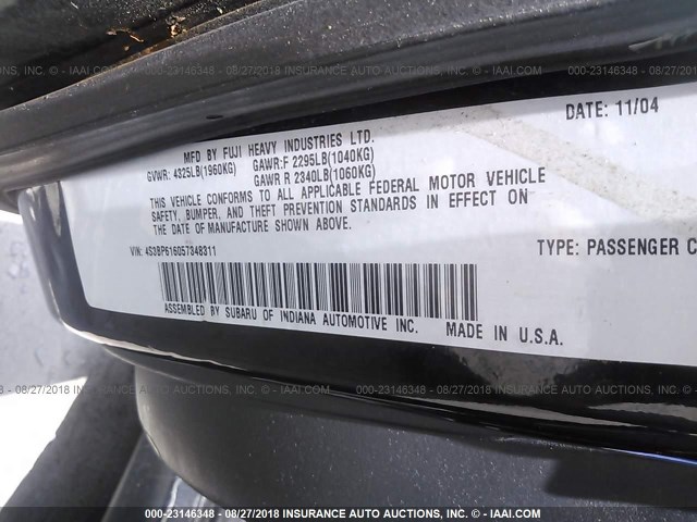 4S3BP616057348311 - 2005 SUBARU LEGACY 2.5I BLACK photo 9