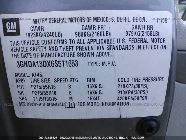 3GNDA13DX6S571653 - 2006 CHEVROLET HHR LS GRAY photo 9