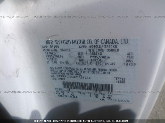 2FTRF17284CA51344 - 2004 FORD F-150 HERITAGE CLASSIC WHITE photo 9