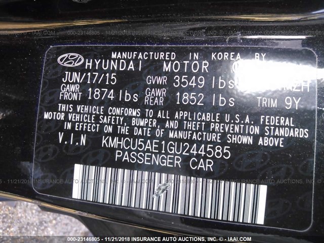 KMHCU5AE1GU244585 - 2016 HYUNDAI ACCENT SPORT BLACK photo 9