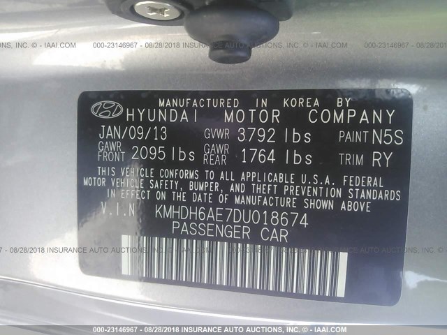 KMHDH6AE7DU018674 - 2013 HYUNDAI ELANTRA COUPE GS/SE SILVER photo 9