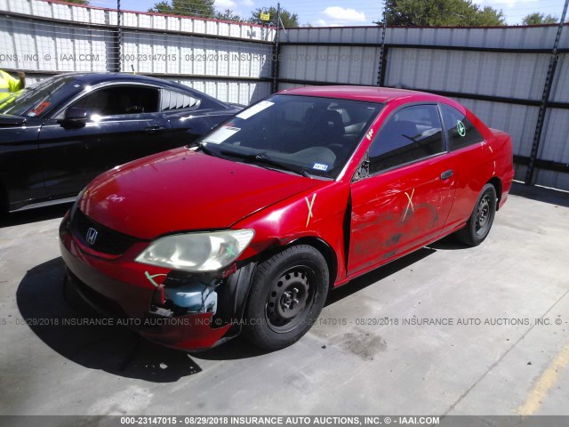 1HGEM22155L065204 - 2005 HONDA CIVIC DX VP RED photo 2