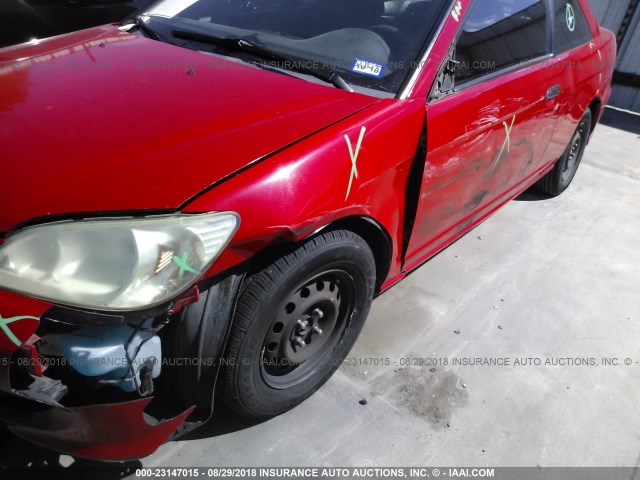 1HGEM22155L065204 - 2005 HONDA CIVIC DX VP RED photo 6