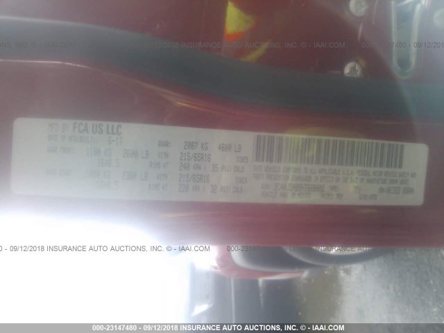 3C4NJDAB9HT668002 - 2017 JEEP COMPASS SPORT 红色 照片 9
