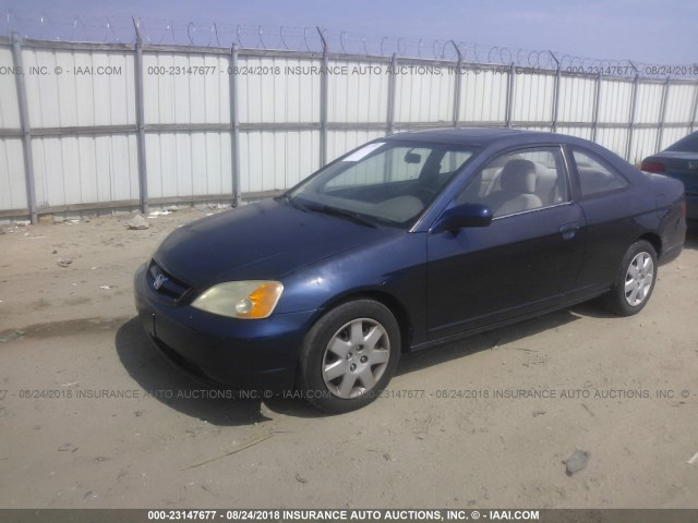 1HGEM22901L079219 - 2001 HONDA CIVIC SI/EX BLUE photo 2