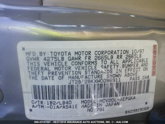 JT2BF28KXW0096911 - 1998 TOYOTA CAMRY LE/XLE 金色 照片 9