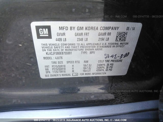 KL4CJFSB0EB755991 - 2014 BUICK ENCORE CONVENIENCE 黑色 照片 9