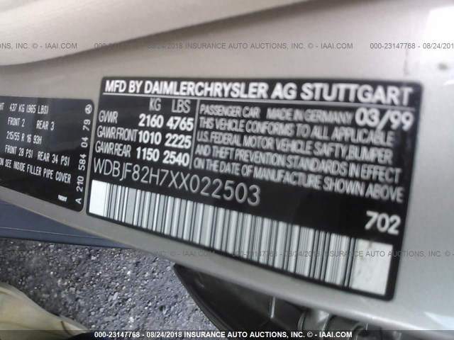 WDBJF82H7XX022503 - 1999 MERCEDES-BENZ E 320 4MATIC BEIGE photo 9