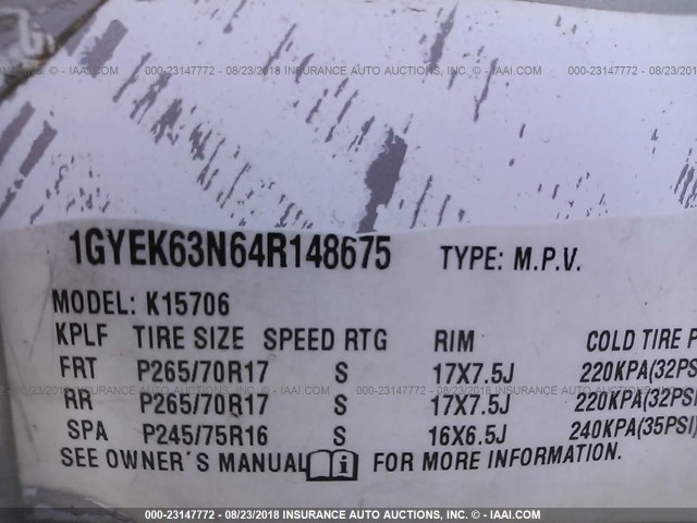 1GYEK63N64R148675 - 2004 CADILLAC ESCALADE LUXURY Gold Foto 9