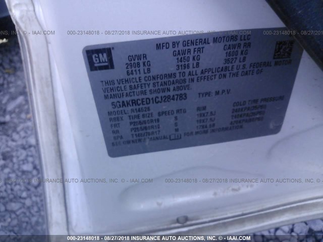 5GAKRCED1CJ284783 - 2012 BUICK ENCLAVE WHITE photo 9