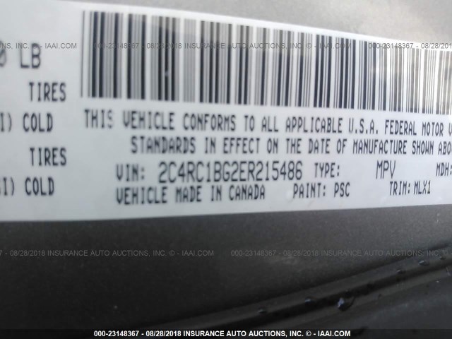 2C4RC1BG2ER215486 - 2014 CHRYSLER TOWN & COUNTRY TOURING GRAY photo 9