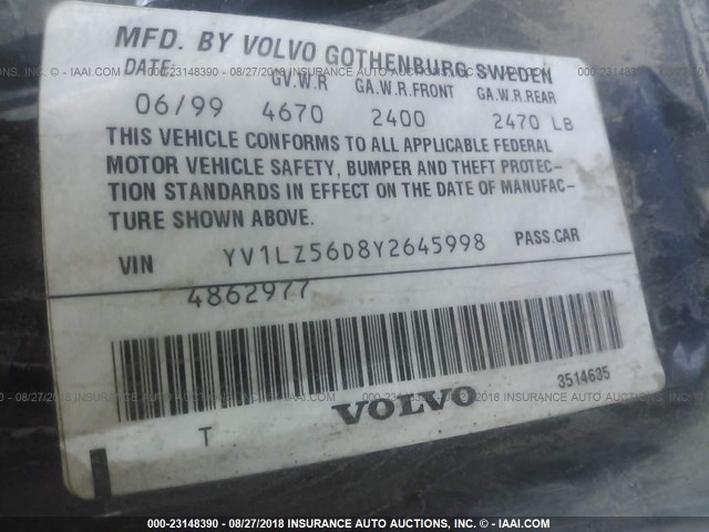 YV1LZ56D8Y2645998 - 2000 VOLVO V70 XC/SE BLUE photo 9