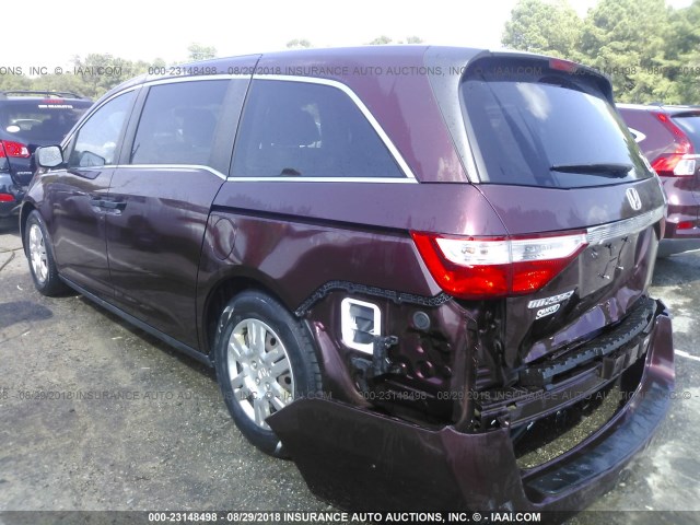 5FNRL5H22CB037607 - 2012 HONDA ODYSSEY LX BURGUNDY photo 3