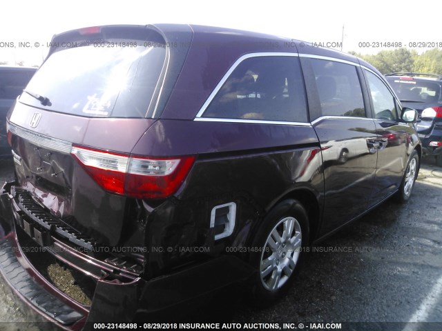 5FNRL5H22CB037607 - 2012 HONDA ODYSSEY LX BURGUNDY photo 4